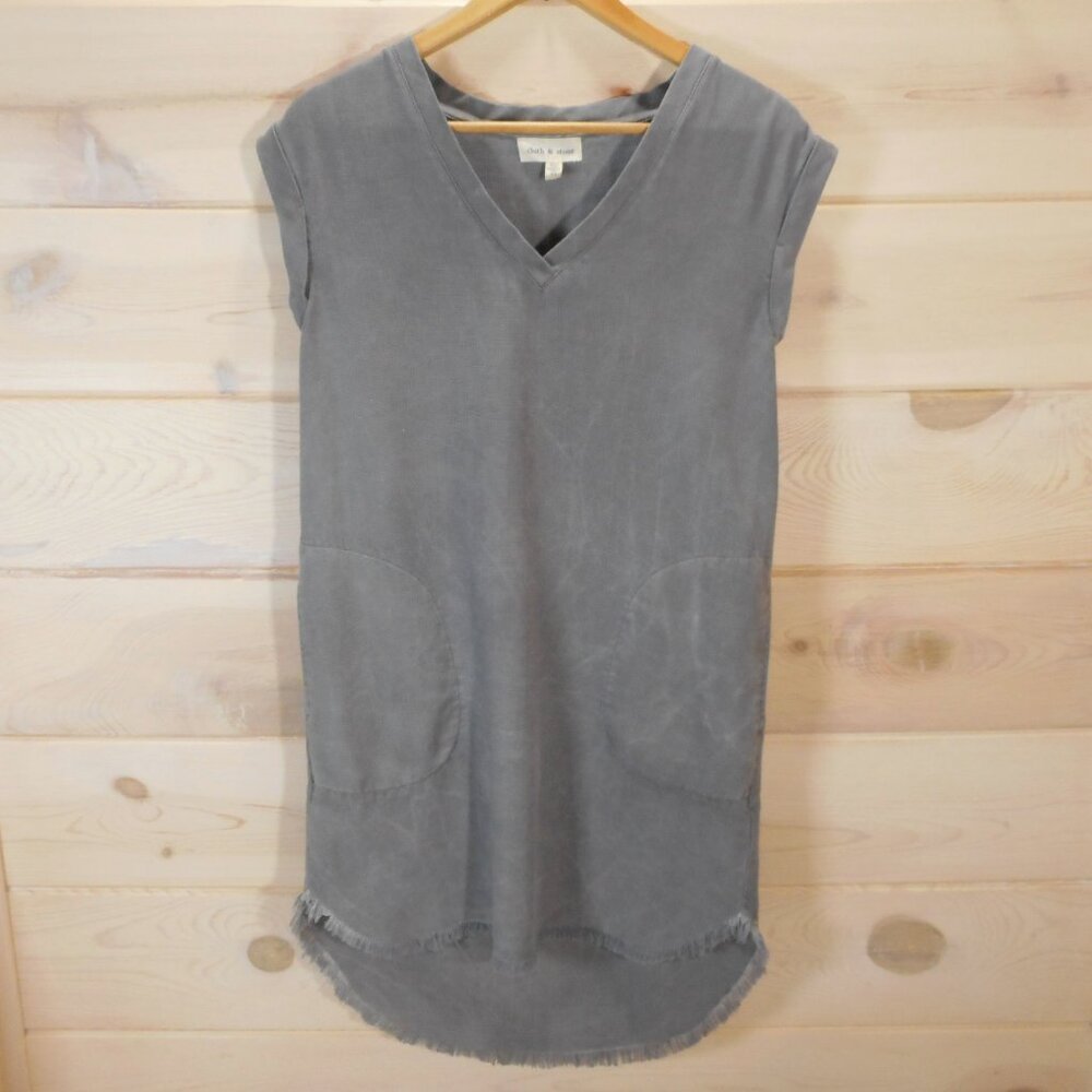 Cloth & Stone Women's XS High Low Shift Dress Hem Fringe Neutral Relaxed Pockets